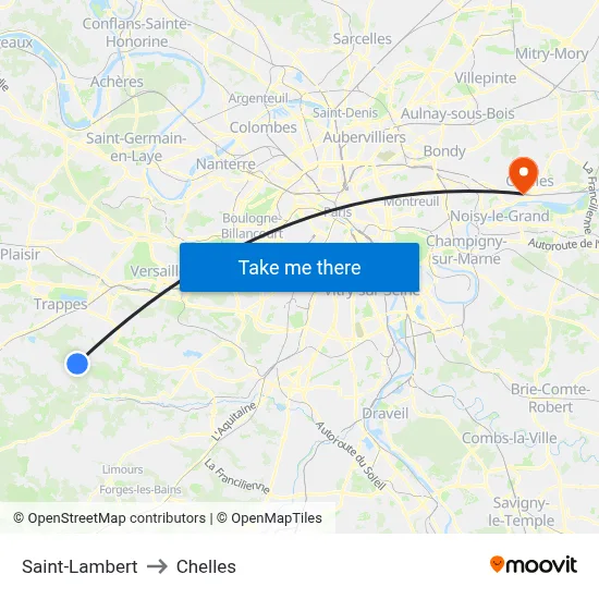 Saint-Lambert to Chelles map