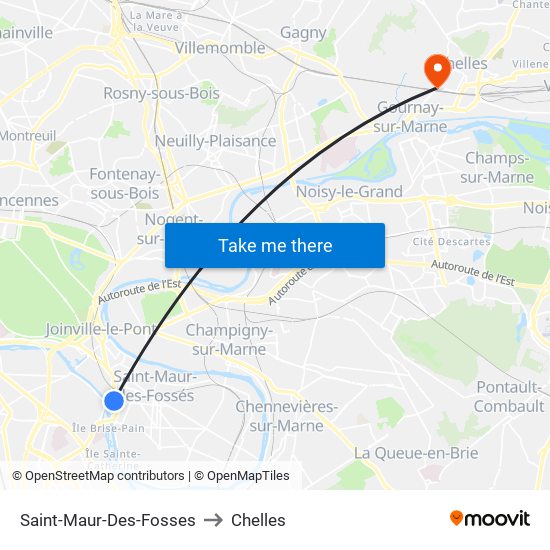 Saint-Maur-Des-Fosses to Chelles map