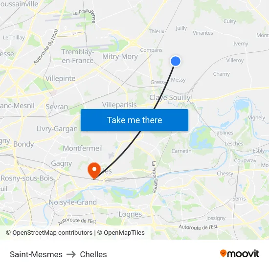 Saint-Mesmes to Chelles map