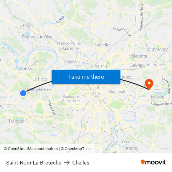 Saint-Nom-La-Breteche to Chelles map