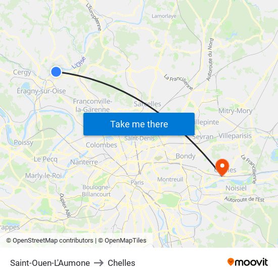 Saint-Ouen-L'Aumone to Chelles map