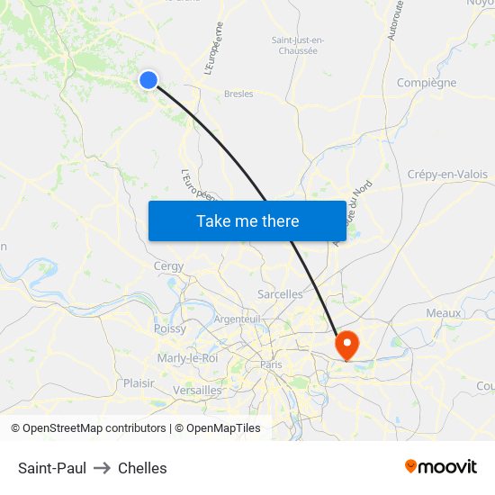 Saint-Paul to Chelles map