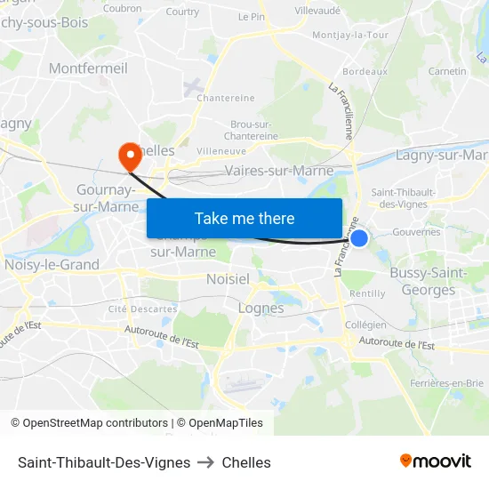 Saint-Thibault-Des-Vignes to Chelles map