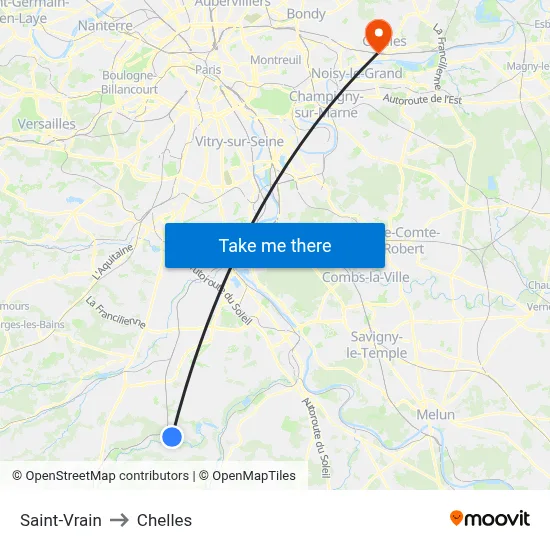 Saint-Vrain to Chelles map