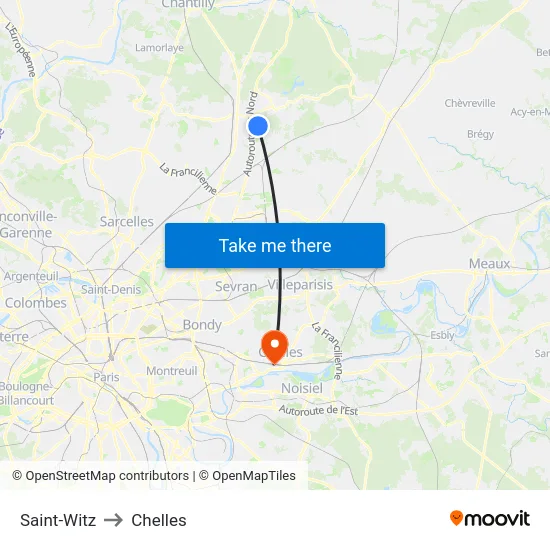 Saint-Witz to Chelles map