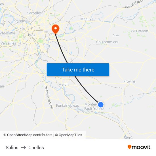 Salins to Chelles map