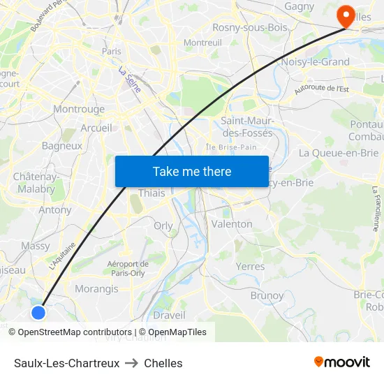 Saulx-Les-Chartreux to Chelles map