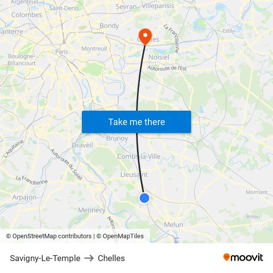 Savigny-Le-Temple to Chelles map