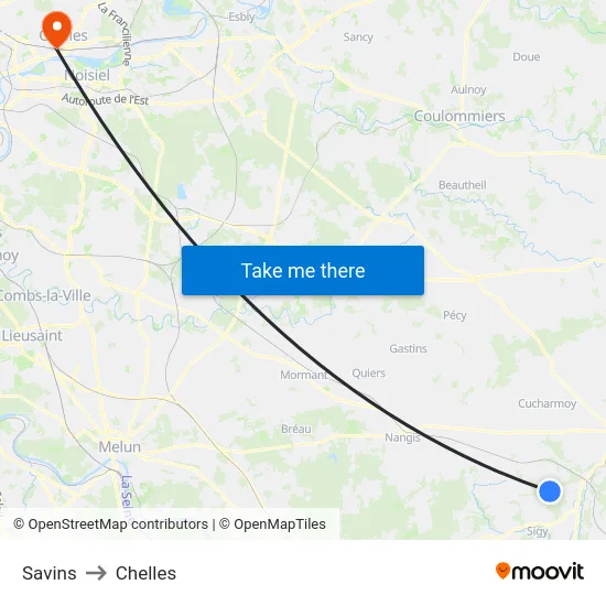Savins to Chelles map
