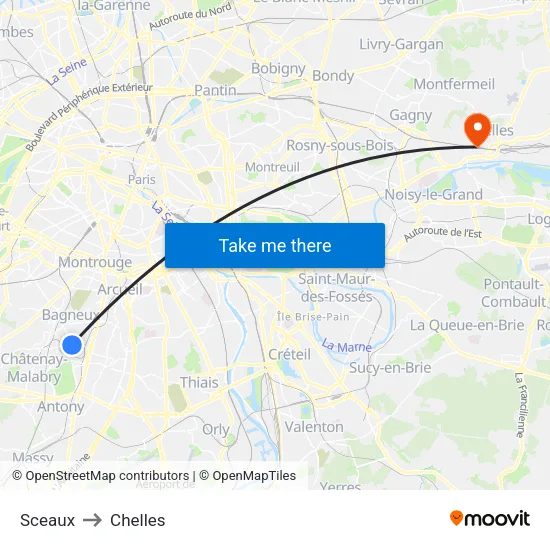 Sceaux to Chelles map