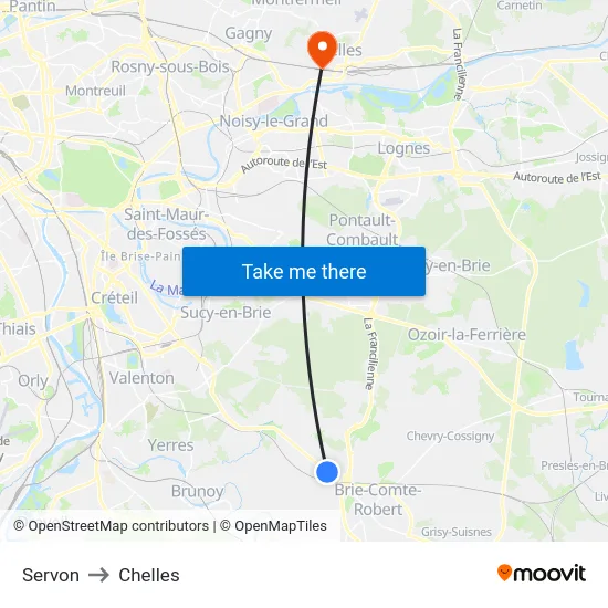 Servon to Chelles map