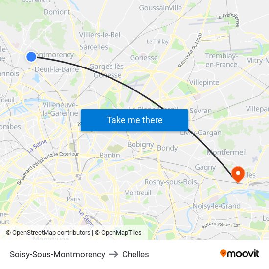 Soisy-Sous-Montmorency to Chelles map