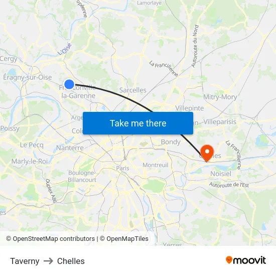 Taverny to Chelles map