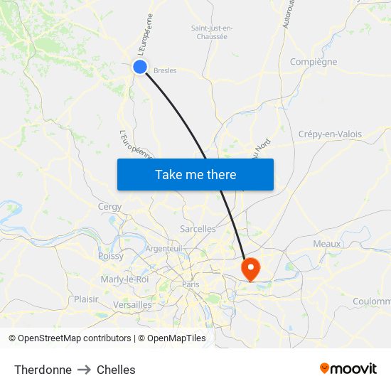 Therdonne to Chelles map
