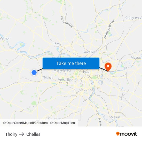 Thoiry to Chelles map