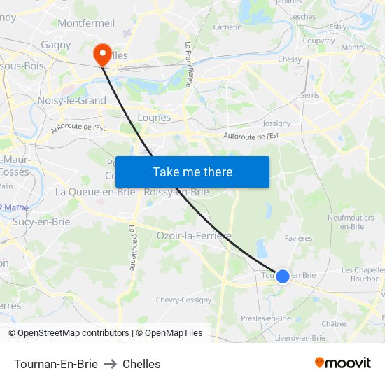 Tournan-En-Brie to Chelles map