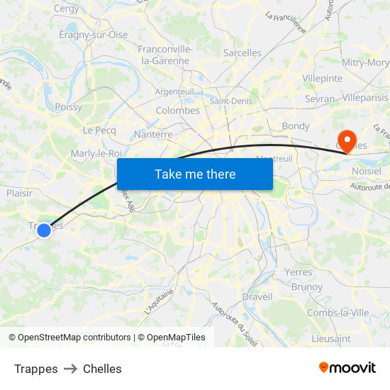 Trappes to Chelles map