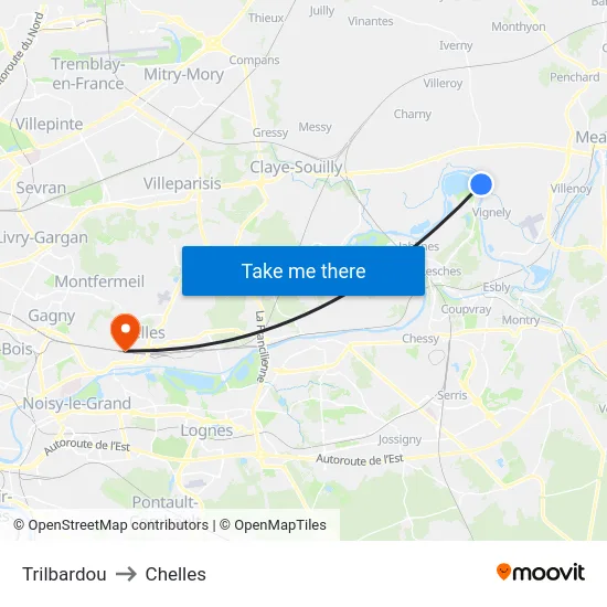 Trilbardou to Chelles map