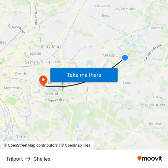 Trilport to Chelles map