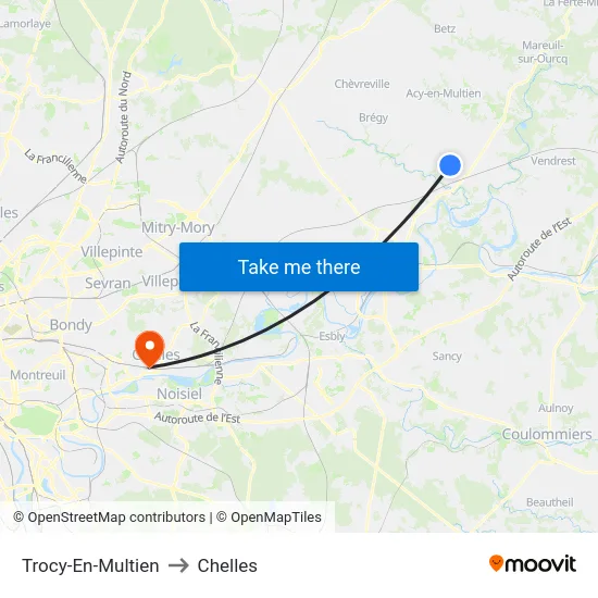 Trocy-En-Multien to Chelles map