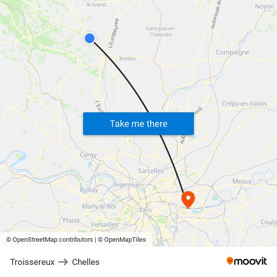 Troissereux to Chelles map