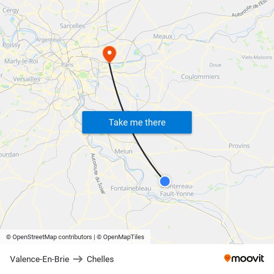 Valence-En-Brie to Chelles map