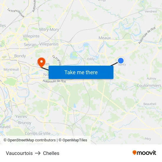 Vaucourtois to Chelles map