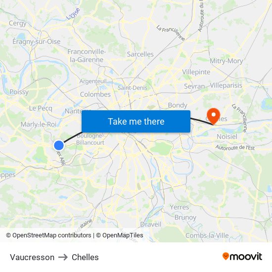 Vaucresson to Chelles map