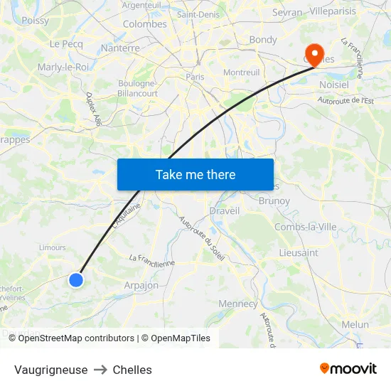 Vaugrigneuse to Chelles map