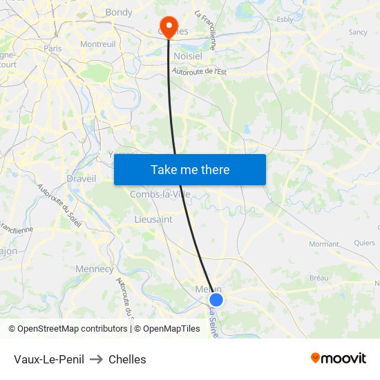 Vaux-Le-Penil to Chelles map