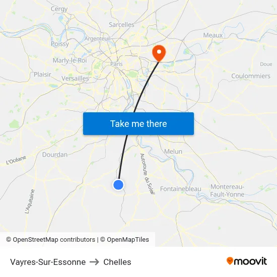 Vayres-Sur-Essonne to Chelles map