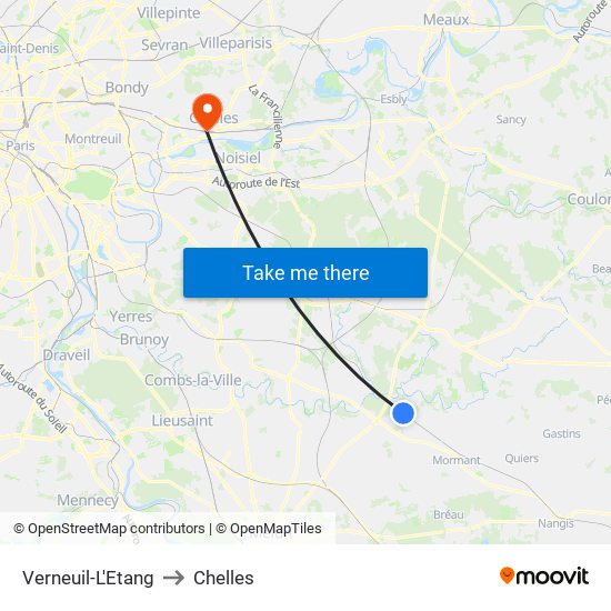 Verneuil-L'Etang to Chelles map