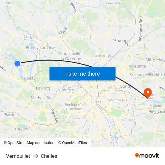 Vernouillet to Chelles map