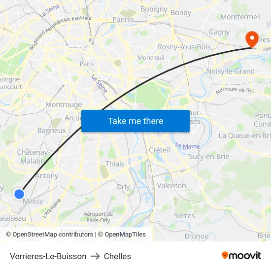Verrieres-Le-Buisson to Chelles map