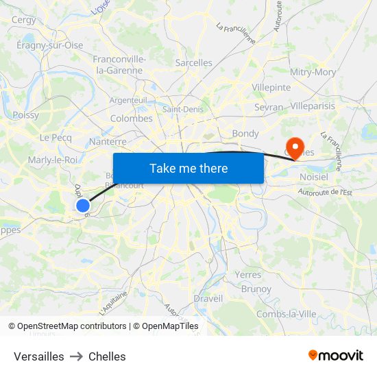 Versailles to Chelles map