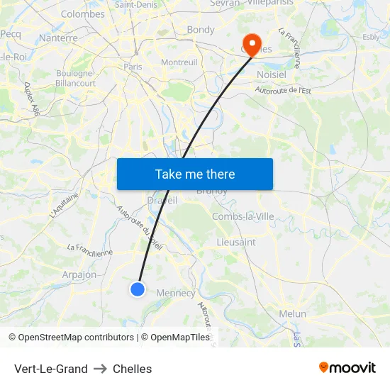 Vert-Le-Grand to Chelles map