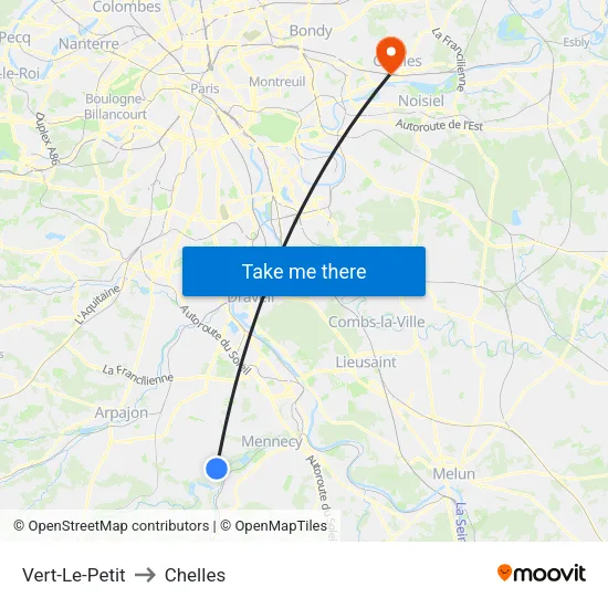 Vert-Le-Petit to Chelles map