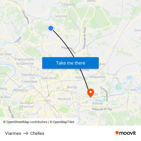 Viarmes to Chelles map