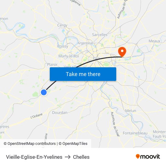 Vieille-Eglise-En-Yvelines to Chelles map