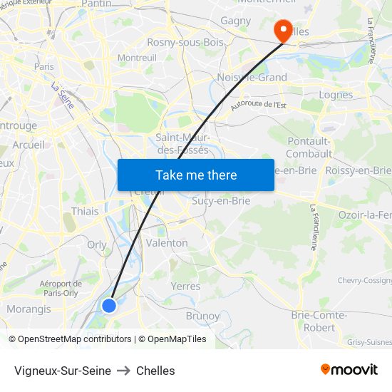 Vigneux-Sur-Seine to Chelles map