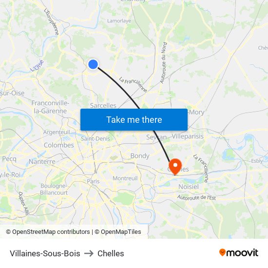 Villaines-Sous-Bois to Chelles map