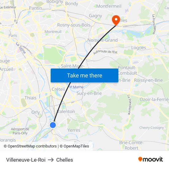 Villeneuve-Le-Roi to Chelles map