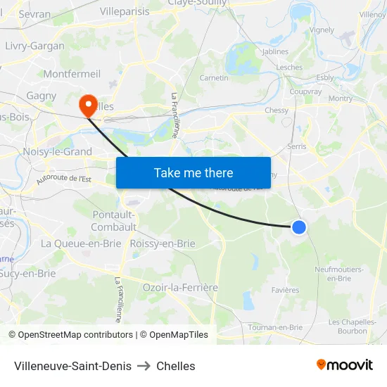 Villeneuve-Saint-Denis to Chelles map