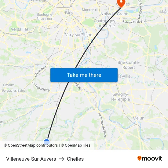 Villeneuve-Sur-Auvers to Chelles map