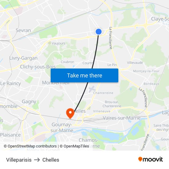 Villeparisis to Chelles map