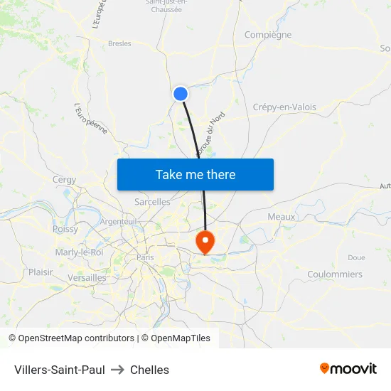 Villers-Saint-Paul to Chelles map