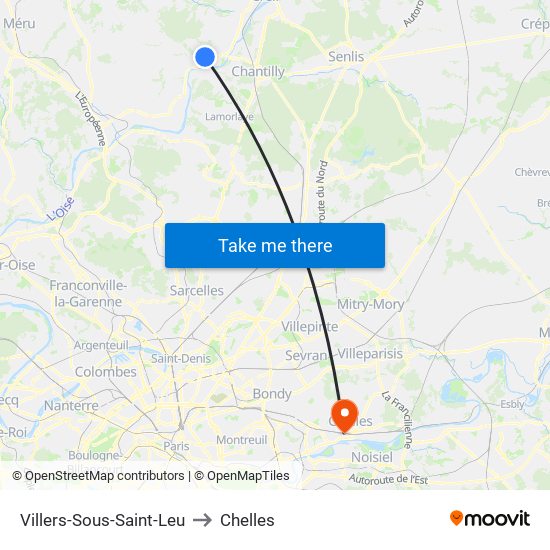 Villers-Sous-Saint-Leu to Chelles map