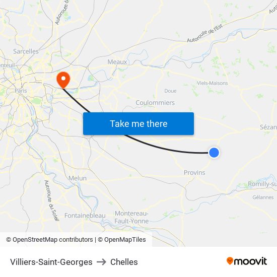 Villiers-Saint-Georges to Chelles map