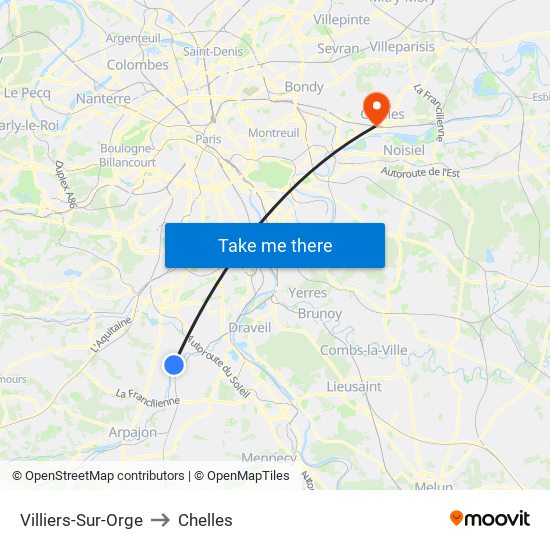 Villiers-Sur-Orge to Chelles map