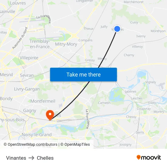 Vinantes to Chelles map